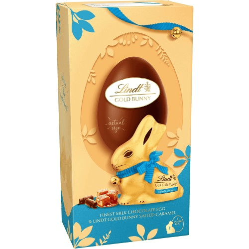 This Lindt egg comes with a salted caramel chocolate bunny inside