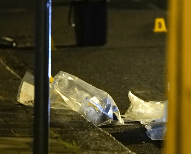 Bagged evidence at the scene in Clapham