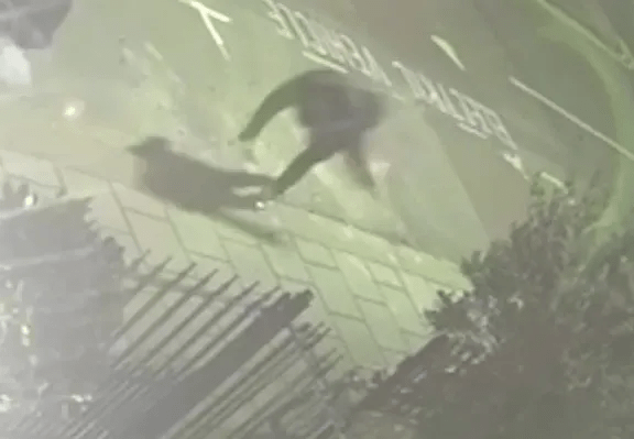 Footage showed a man tripping as he ran away from the scene