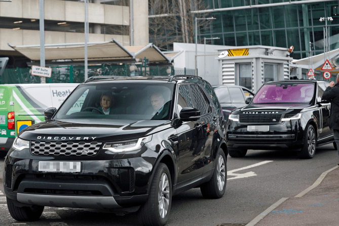 Prince Harry leaving Heathrow Airport after flying in from LA this morning