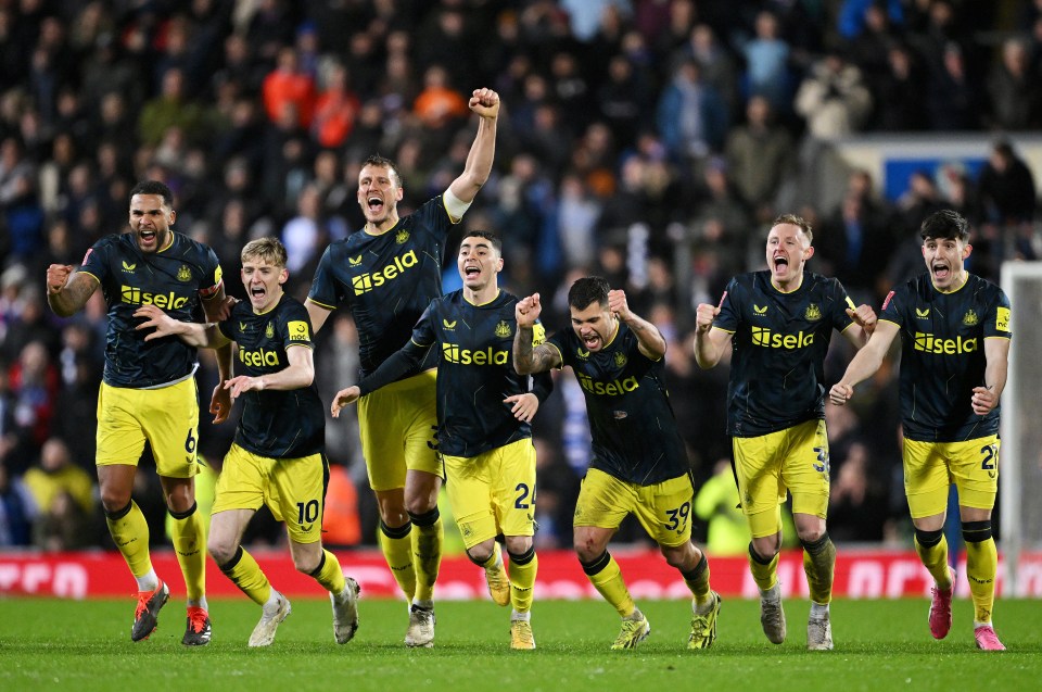 Newcastle celebrate their FA Cup escape as they won on spot-kicks