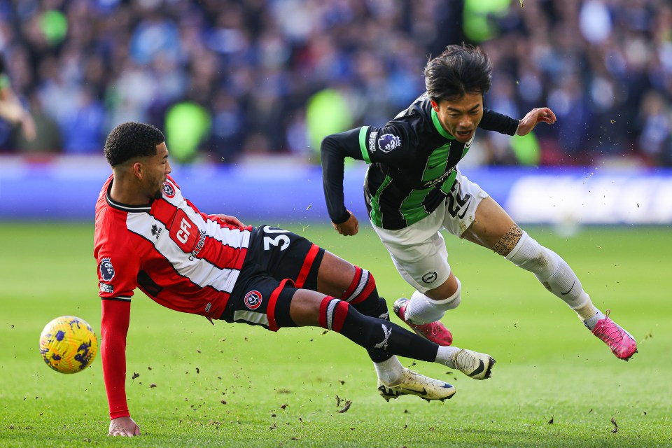 Mason Holgate was sent off for a horror challenge on Kaoru Mitoma on Sunday