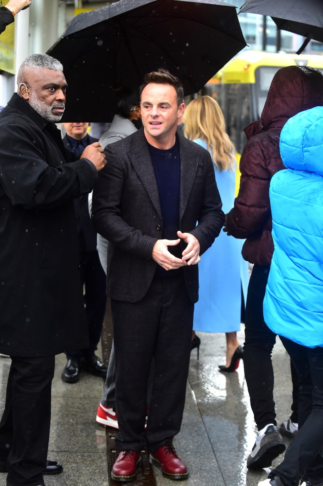 Ant McPartlin was also pictured at the tram stop in Manchester