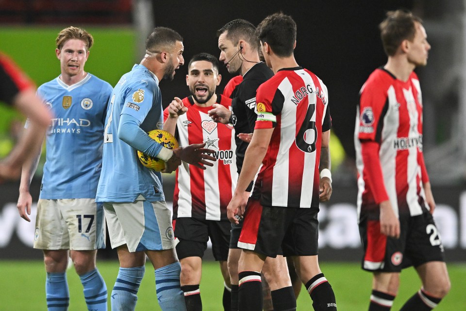 Kyle Walker and Neal Maupay had a heated bust-up during Man City’s win at Brentford