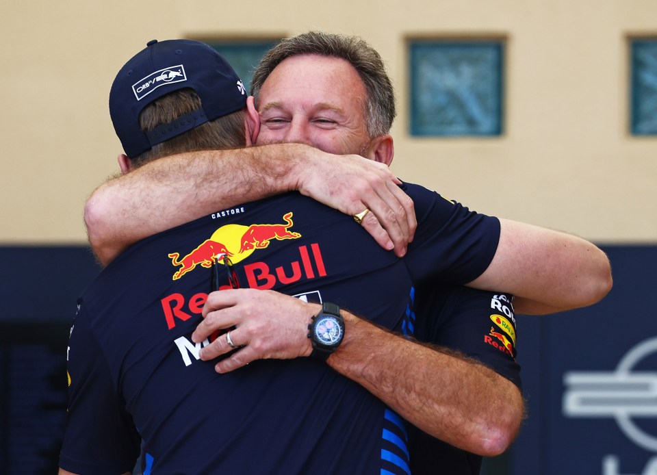 Horner was pictured hugging Verstappen in Bahrain