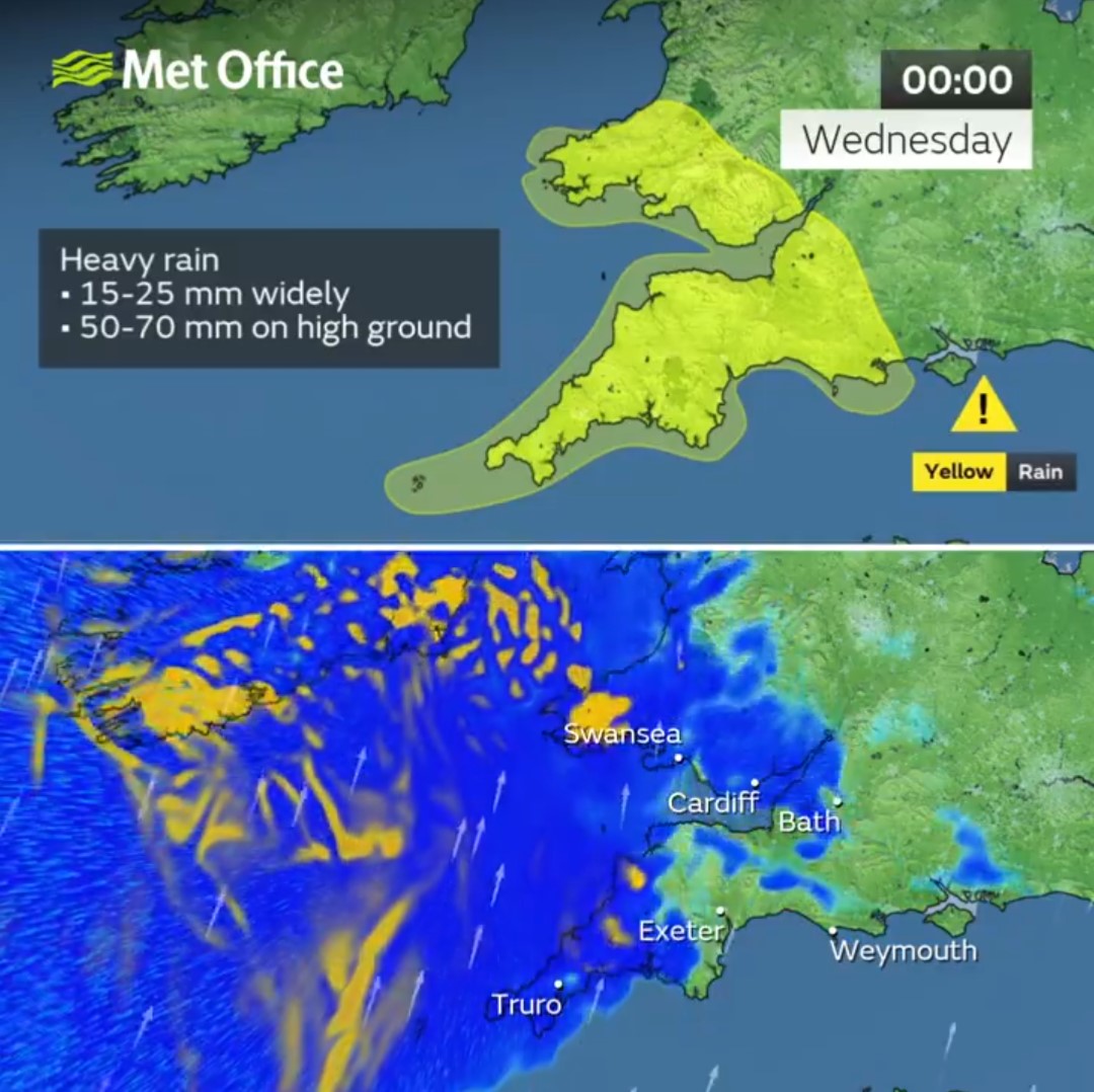 The Met Office have issued a yellow warning for heavy rain