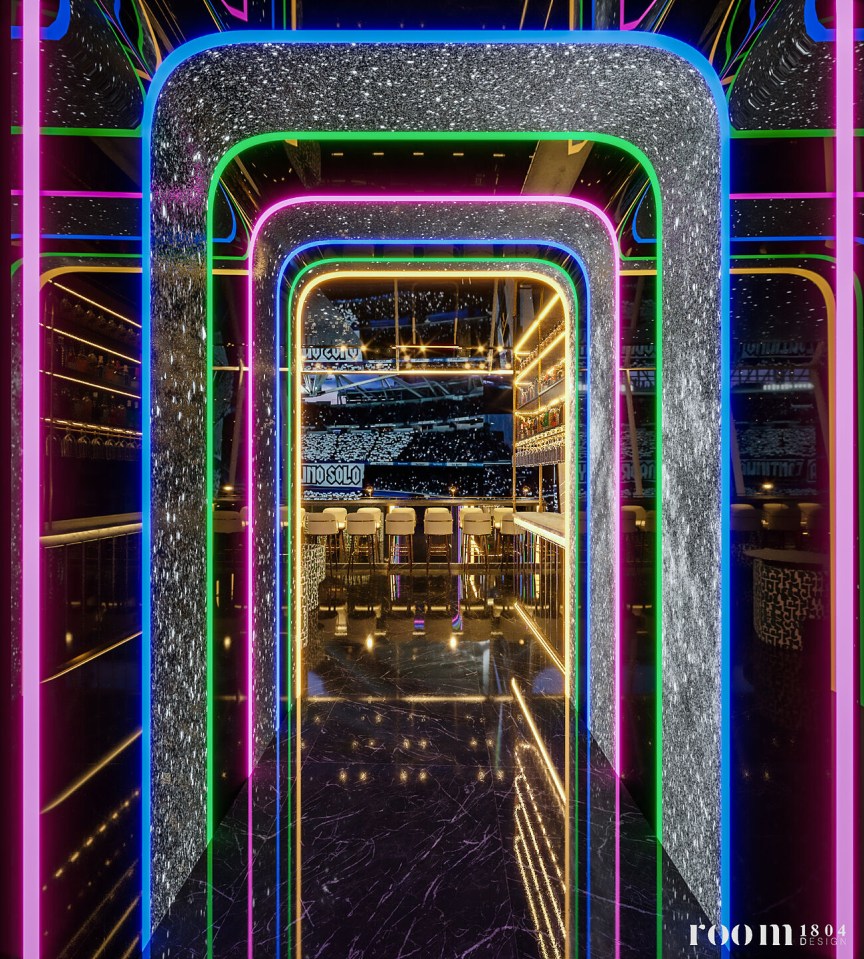 Walk this way – the illuminated tunnel which VIP fans will use to enter the main space in the Bernabeu’s new super box