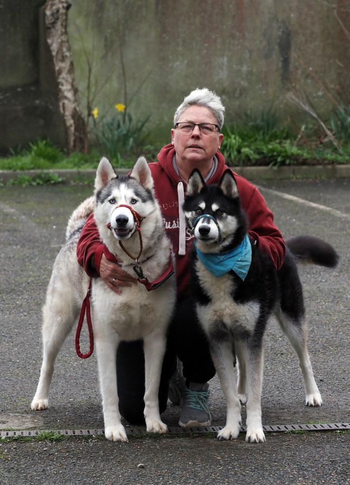 Maddie Tyers, pictured with her two dogs Ghost and Maverick, slipped into homelessness following the death of her mother