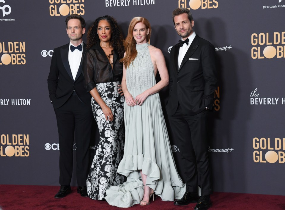 Gabriel Macht (R) pictured here with co-stars Patrick J. Adams, Gina Torres and Sarah Rafferty says he has 'not communicated' with Meghan since the show