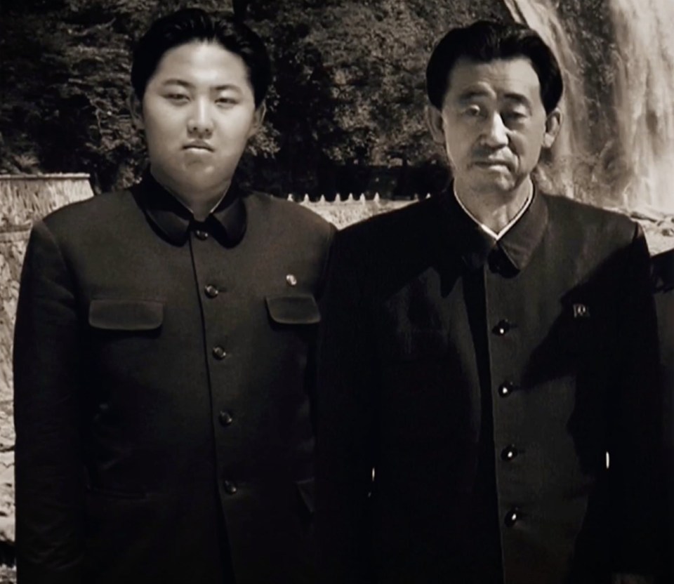 A younger Kim Jong-un, left, already building a visual identity with his now-known hairstyle and dark coat