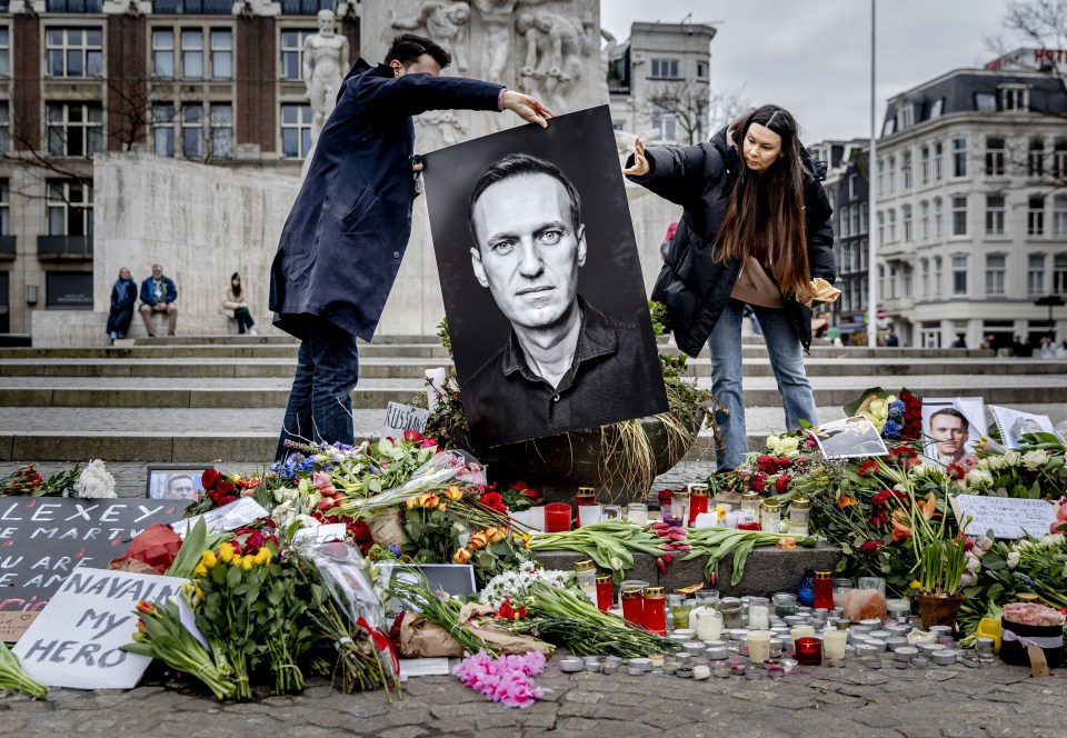 Cities across the world have made up makeshift memorial sites for the Kremlin critic including Amsterdam (pictured), Tokyo, London, Madrid, California, Berlin and Lisbon