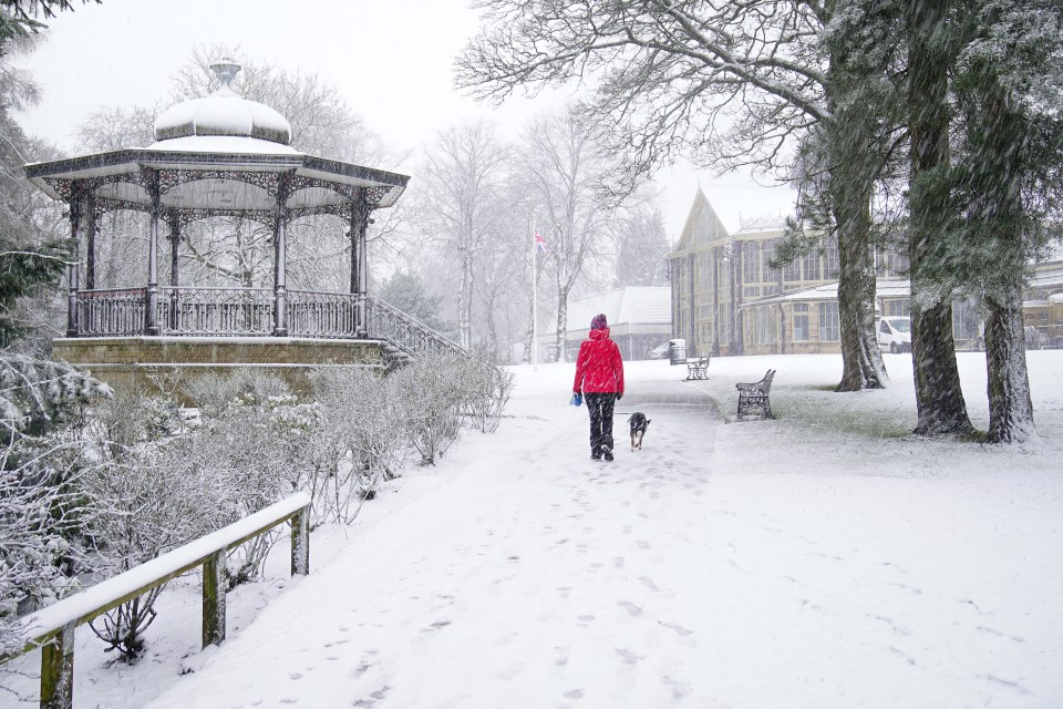 Snowfall in the Peak District town of Buxton earlier this month