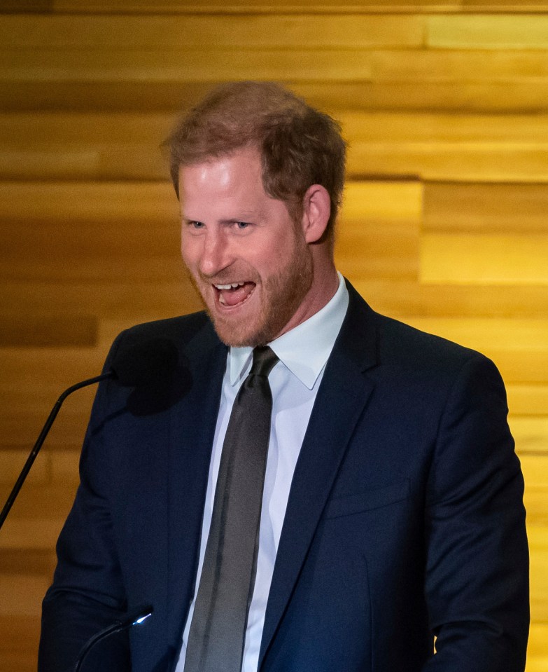 Prince Harry, wearing a dark suit and a black tie, later gave a speech where he paid tribute to Invictus Games competitors