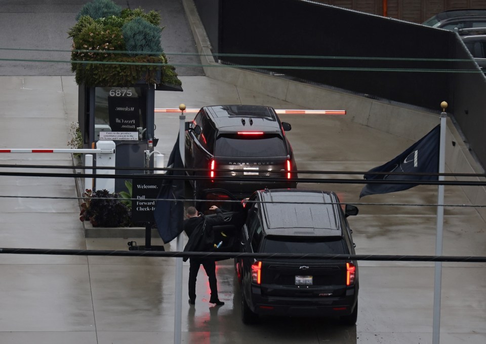 Prince Harry’s black SUV was seen entering a private terminal at LAX airport for his flight to the UK today