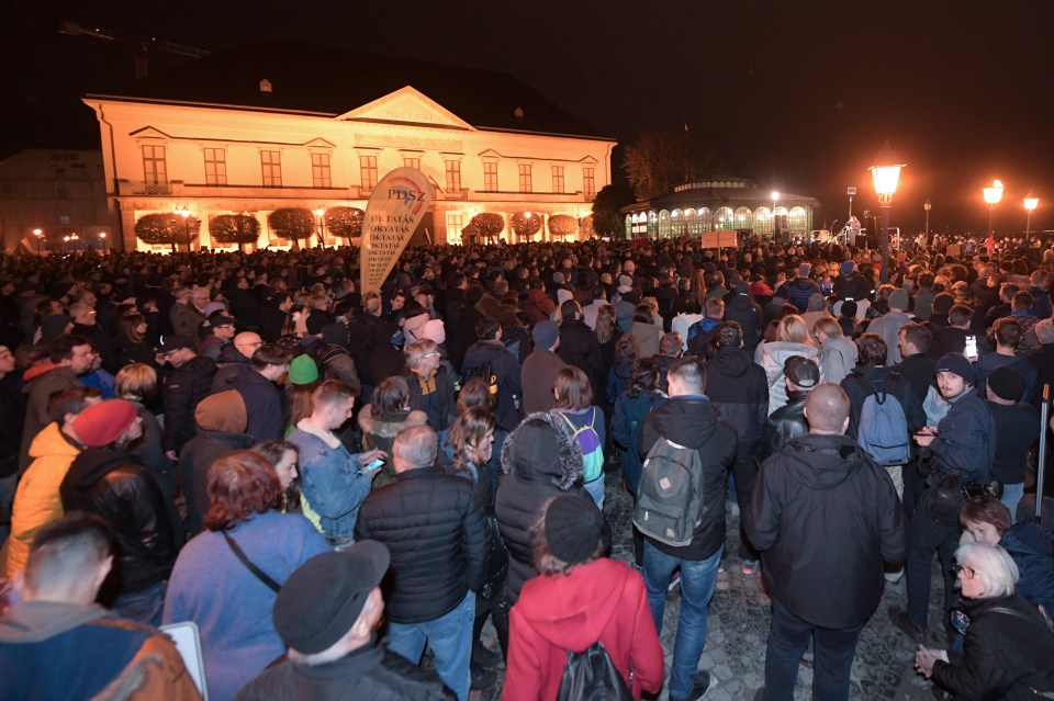 Protesters massed outside Novak's office in Budapest