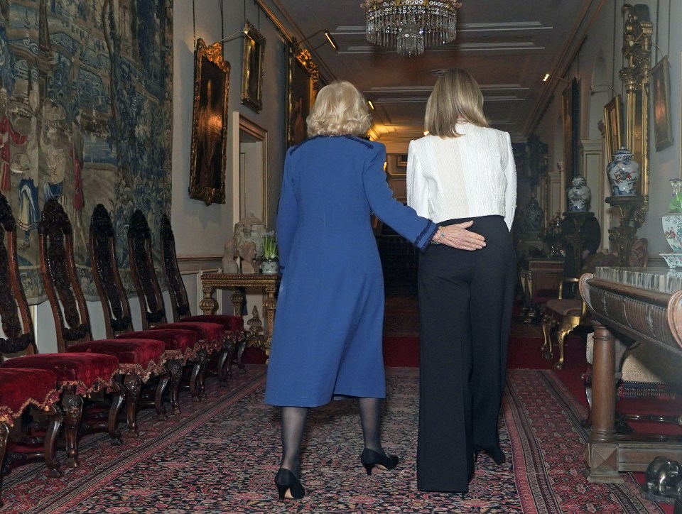 Queen Camilla put an arm around Ukraine’s First Lady as she welcomed her to Clarence House