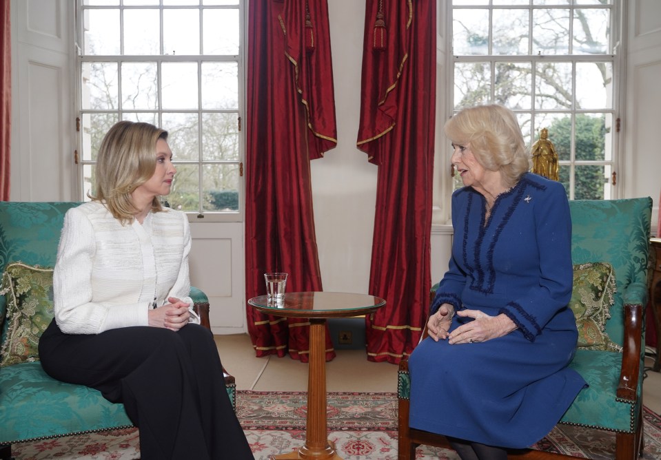 Queen Camilla and Olena Zelenska were pictured in conversation in the Garden Room as they discussed the bravery of Ukrainians