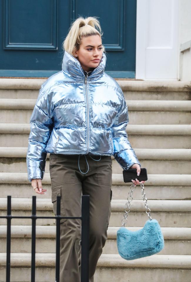 Megan Barton-Hanson opted for Bianca’s staple puffer jacket with these cargo pants