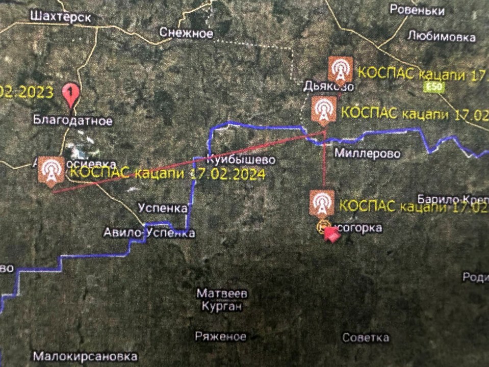 The map used by Lieutenant General Mykola Oleschuk to determine the location of the Russian search party - despite Russia saying his claims are fake