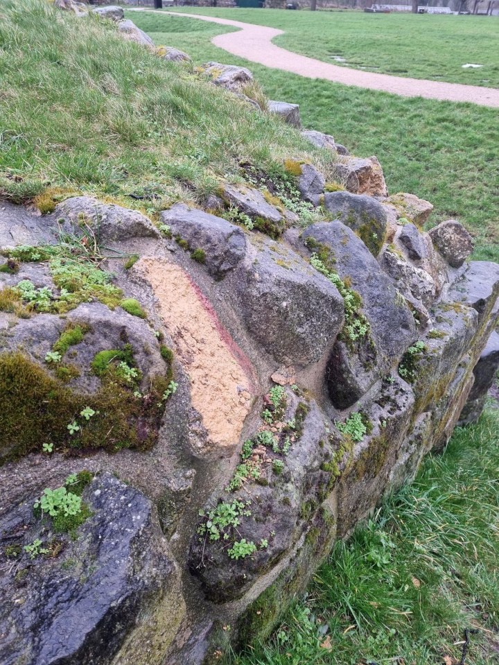 Damaged sandstone at the castle