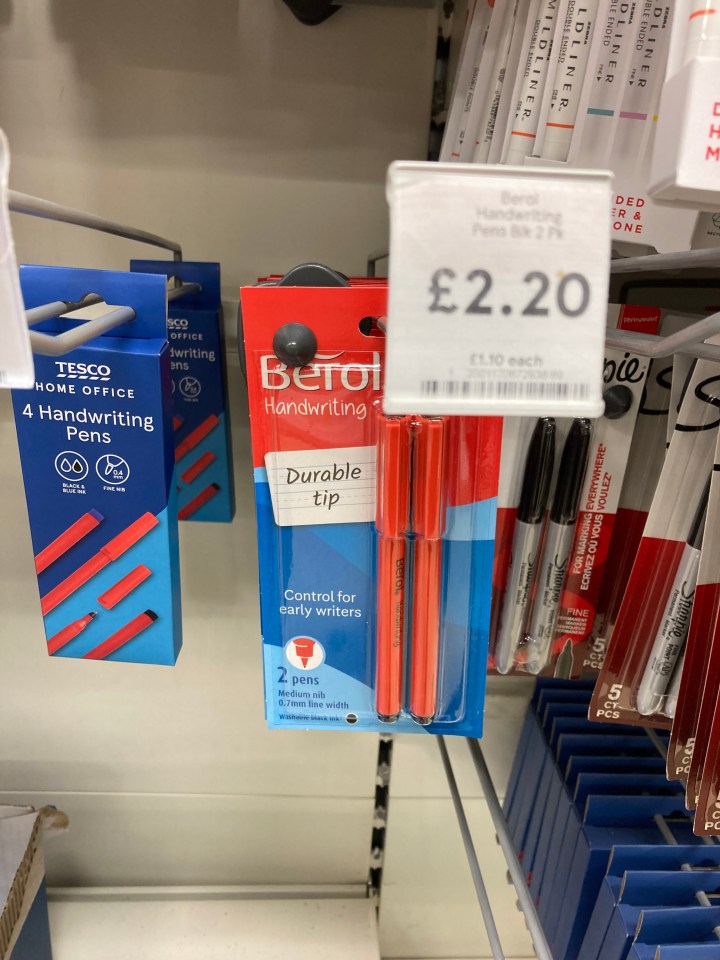 A Tesco store has fixed security tags on pens priced just £2.20