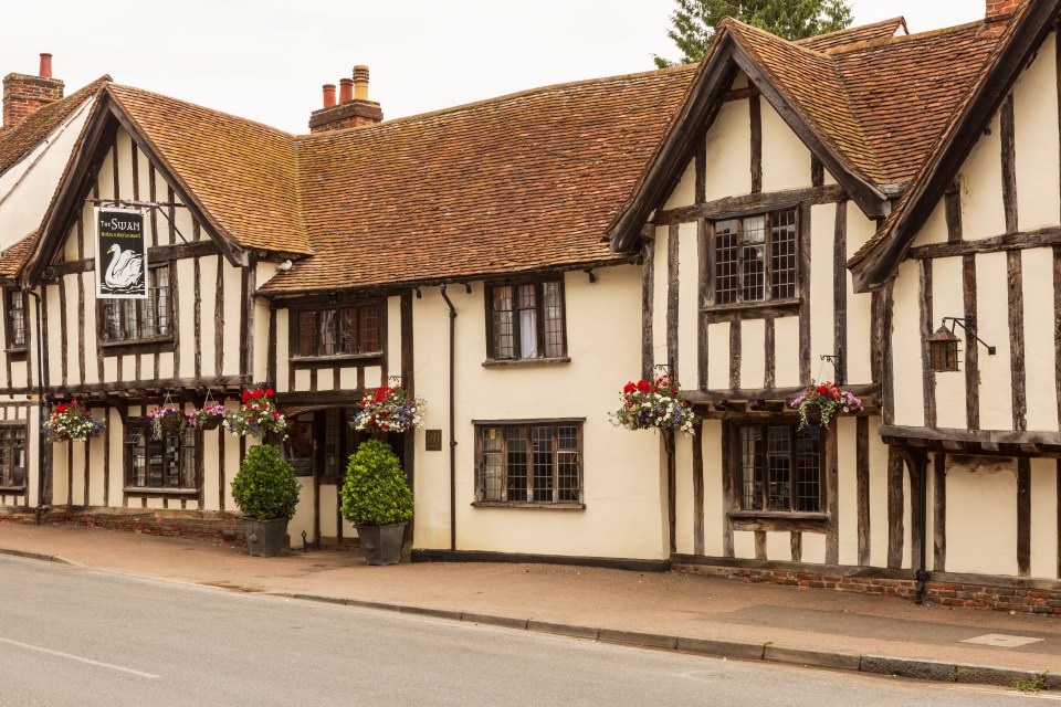 The Swan at Lavenham Hotel is a 15th- century timber-framed building