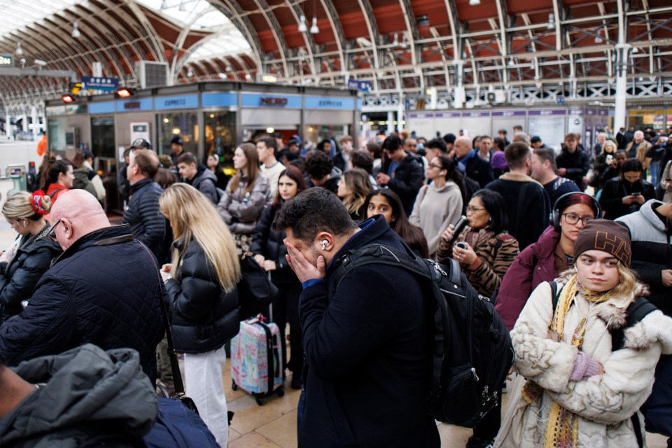 Passengers wait at London's Paddington Station on the last day of a week of disruptions by the train drivers' union Aslef