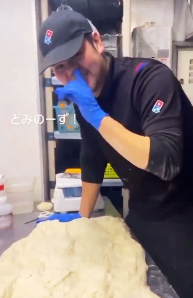 Worker picks his nose and wipes it on pizza dough in Amagasaki, Japan