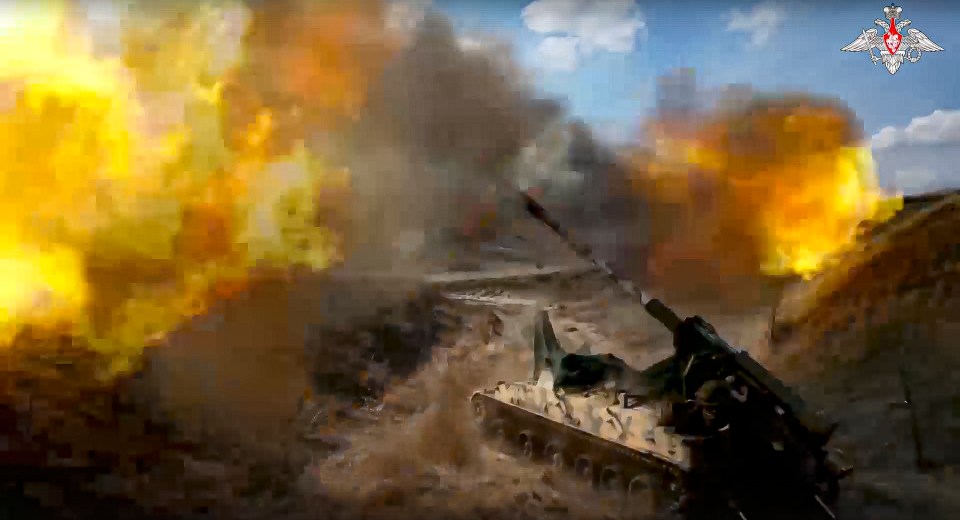 A Russian 152mm self-propelled gun fires at a Ukrainian position in May last year