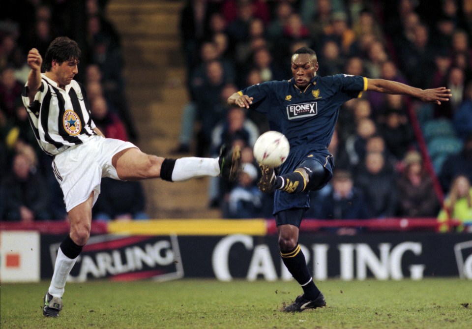 The former defender pictured in action for Newcastle against Wimbledon