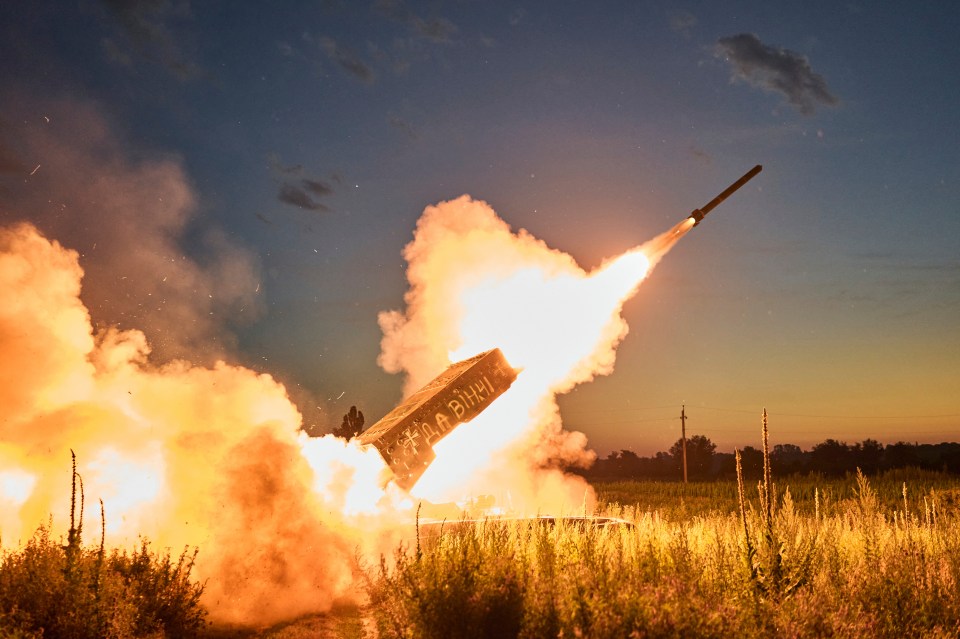 The Ukrainian army fires at Russia's frontline with a rocket launcher