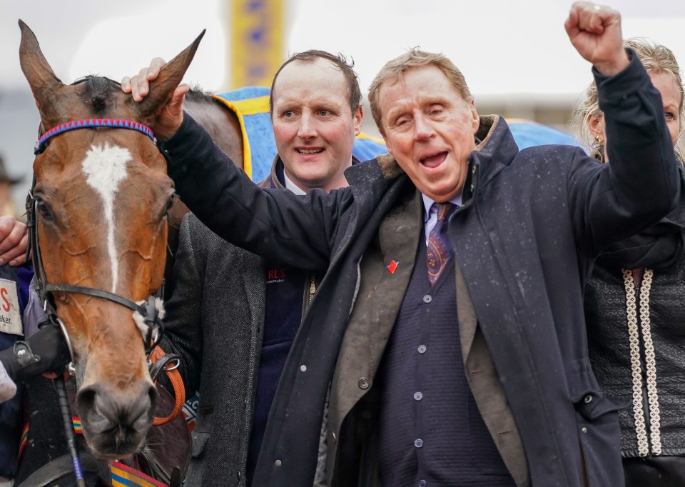 Cheltenham Race festival 2024 . Day three St Patricks Thursday ..Harry Redknapp Chers as his horse wins at Cheltenham