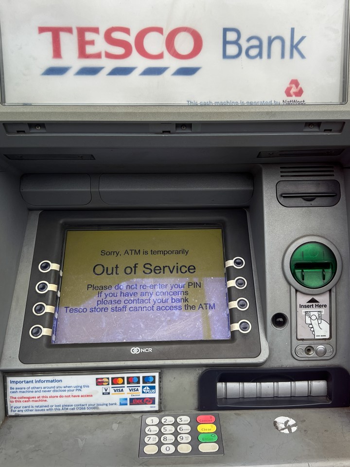 An ATM machine outside a Tesco store in London which has run out of cash