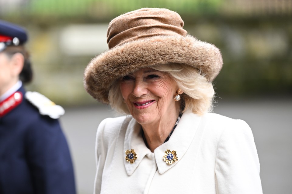 Queen Camilla before the Maundy Service at Worcester Cathedral today