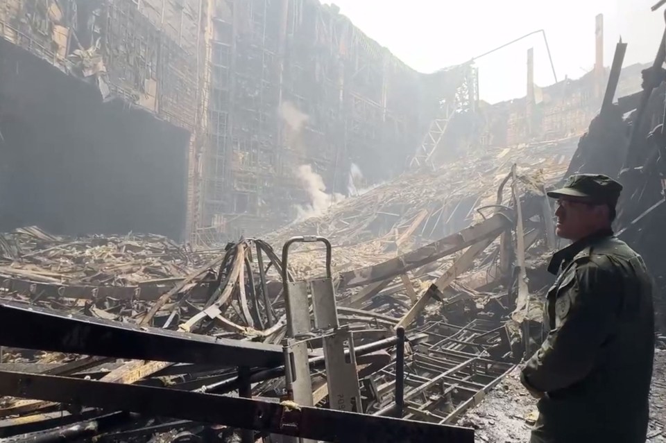 The devastation inside the concert hall after the roof collapsed due to the blaze