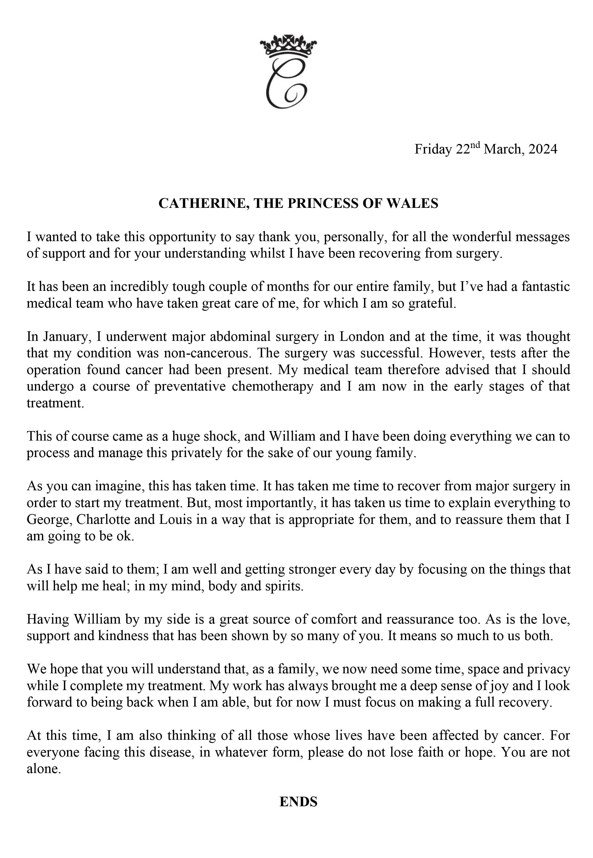 Princess Kate's statement in full