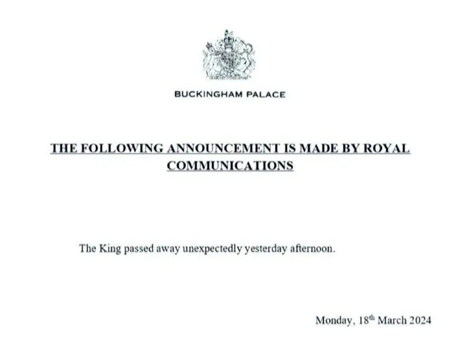 A fake Buckingham Palace statement about the death of King Charles was shared by Russian media