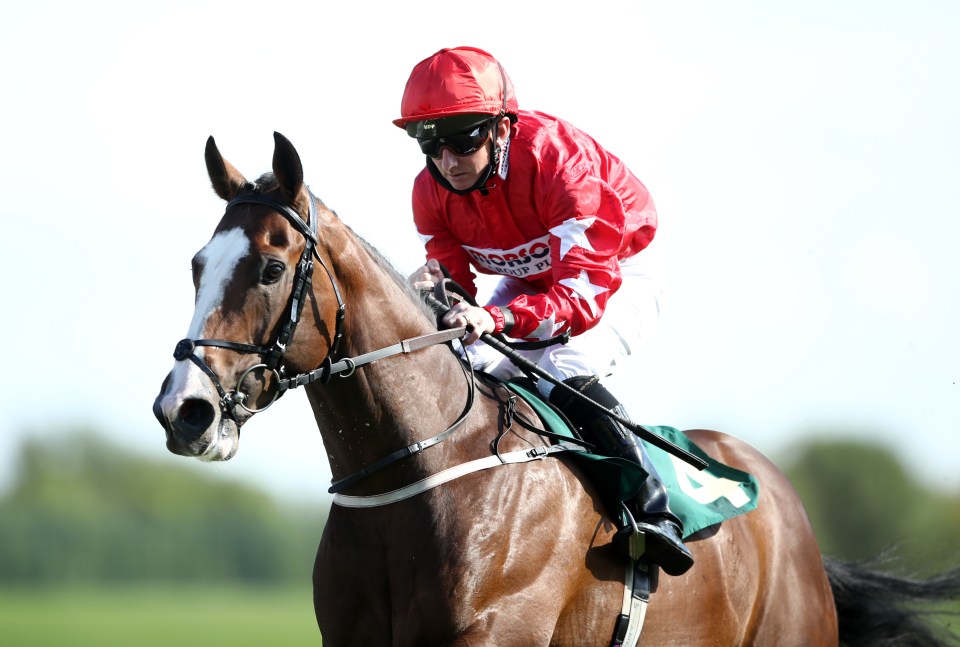 a jockey wearing a red jacket with the word chicago on it