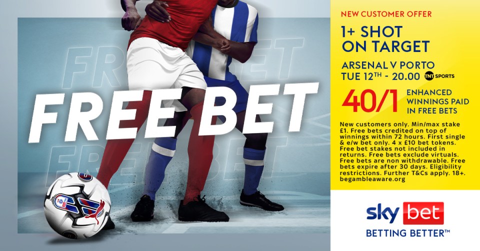 Arsenal vs Porto odds: Get 40/1 for 1+ shot on target tonight with Sky Bet