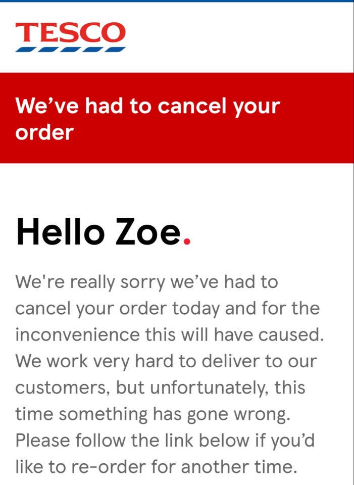 Zoe found out about her cancelled order via an email