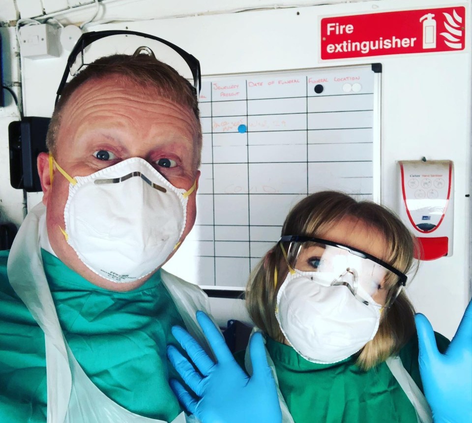 Robert Bush and daughter Saskya at work in the funeral parlour, where they should have been preparing the deceased for a dignified burial