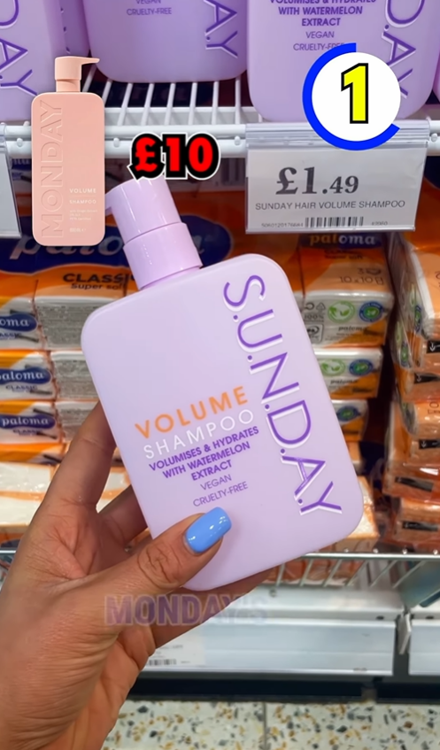 The Home Bargains Sunday volume shampoo is a dupe for the £10 Monday version