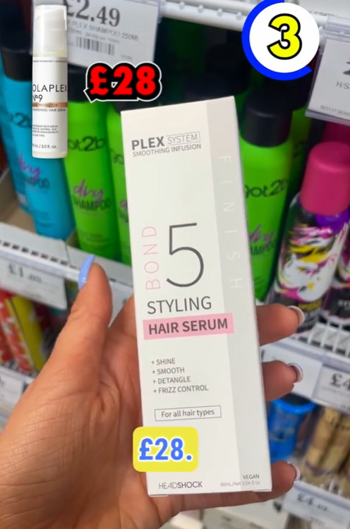 The high-street store's £2.49 'Bond 5 styling serum' is a replica of Olaplex's no.9 hair product