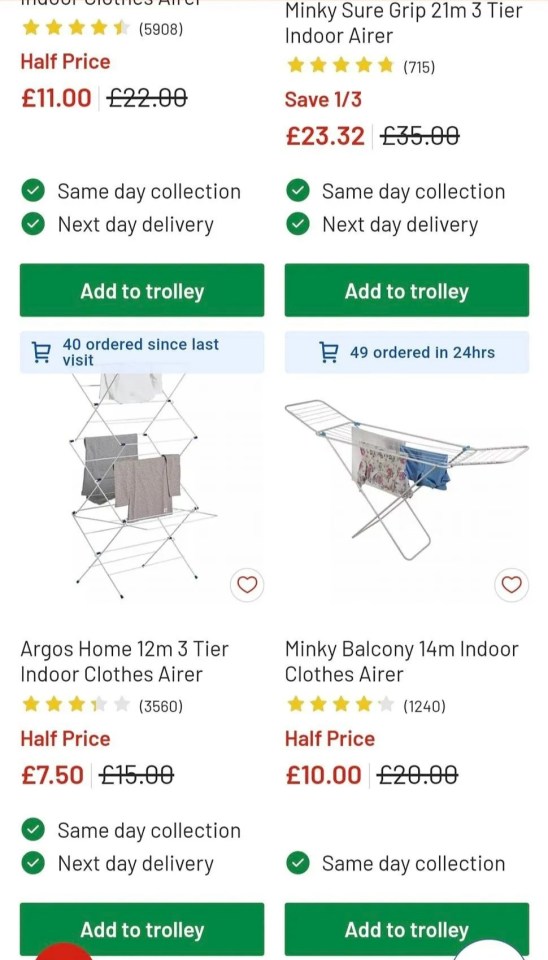 Clothes airers are half-price at Argos website