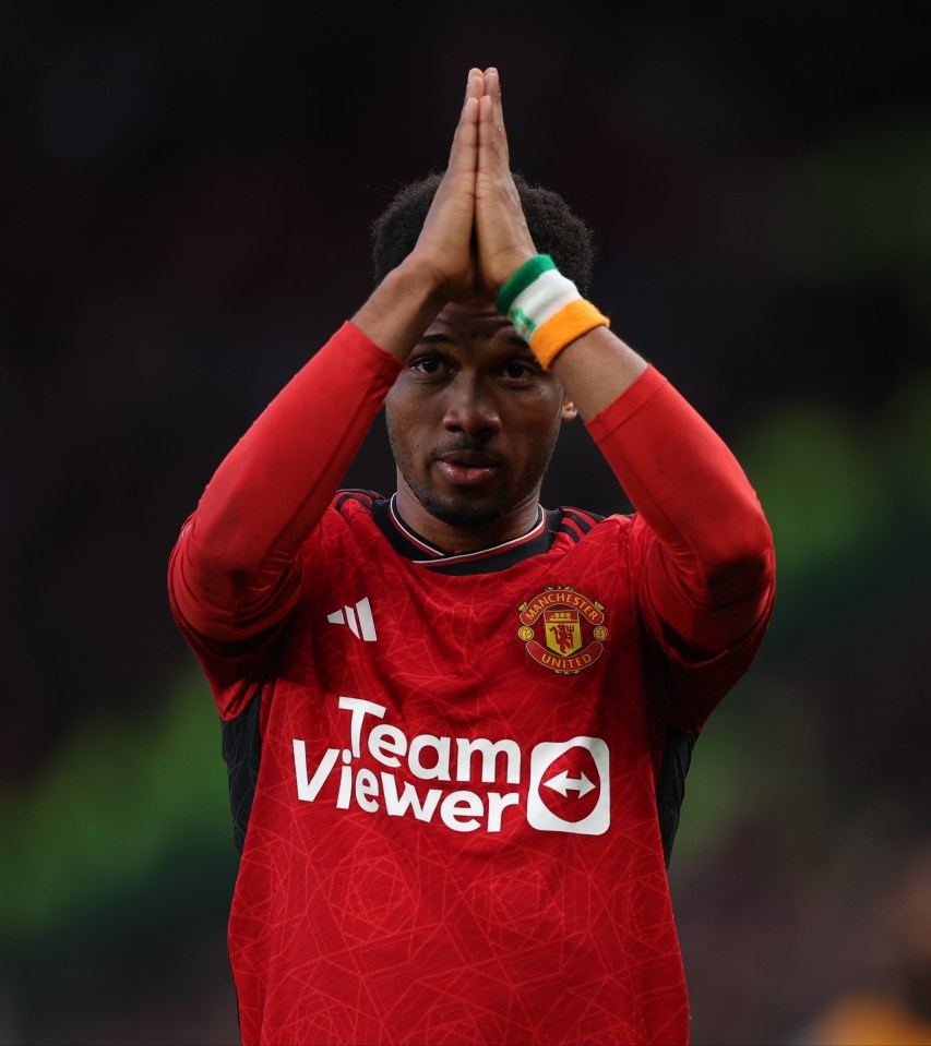 Amad Diallo celebrates scoring the winner against Liverpool