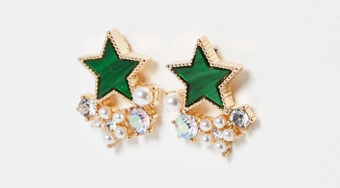 Save £8 on this  Libra green star and faux pearl cluster earrings from Oliver Bonas