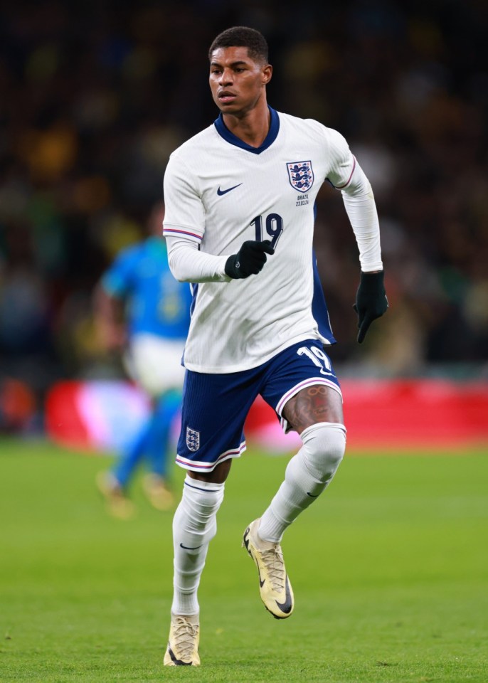 LONDON, ENGLAND - MARCH 23: Marcus Rashford of England during the international friendly match between England and Brazil at Wembley Stadium on March 23, 2024 in London, England. (Photo by Marc Atkins/Getty Images) (Photo by Marc Atkins/Getty Images)