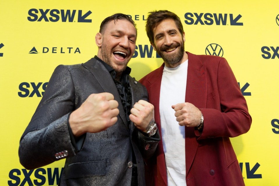 Conor McGregor and Jake Gyllenhaal at the "Road House" Premiere as part of SXSW 2024 Conference and Festivals held at the Paramount Theatre on March 8, 2024 in Austin, Texas. (Photo by Travis P. Ball/SXSW Conference & Festivals via Getty Images)