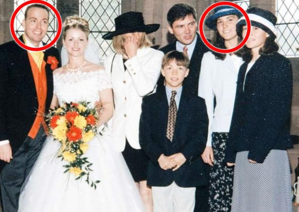 Gary, circled left, pictured at his second wedding, alongside teen guest Kate, right