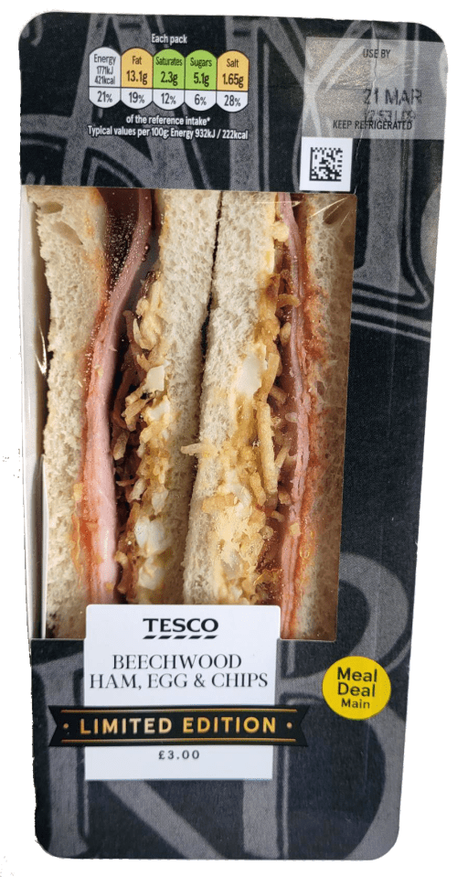 A new ham, egg, and chips sandwich hit Tesco shelves this week at £3